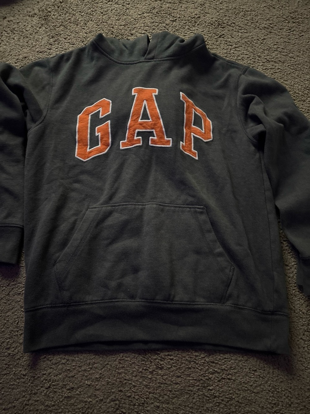 GAP Men's Dark Gray Crewneck Sweatshirt with Orange Logo